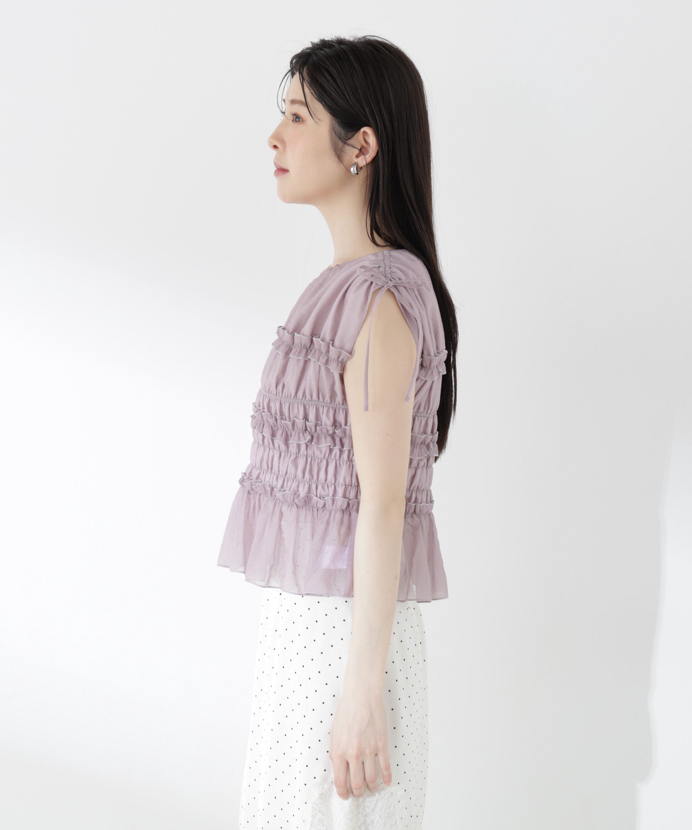 PROPORTION BODY DRESSING「〈a/mie〉シャーリングフリルブラウス＜ブルー：WEB限定＞」|シャツ・ブラウス|