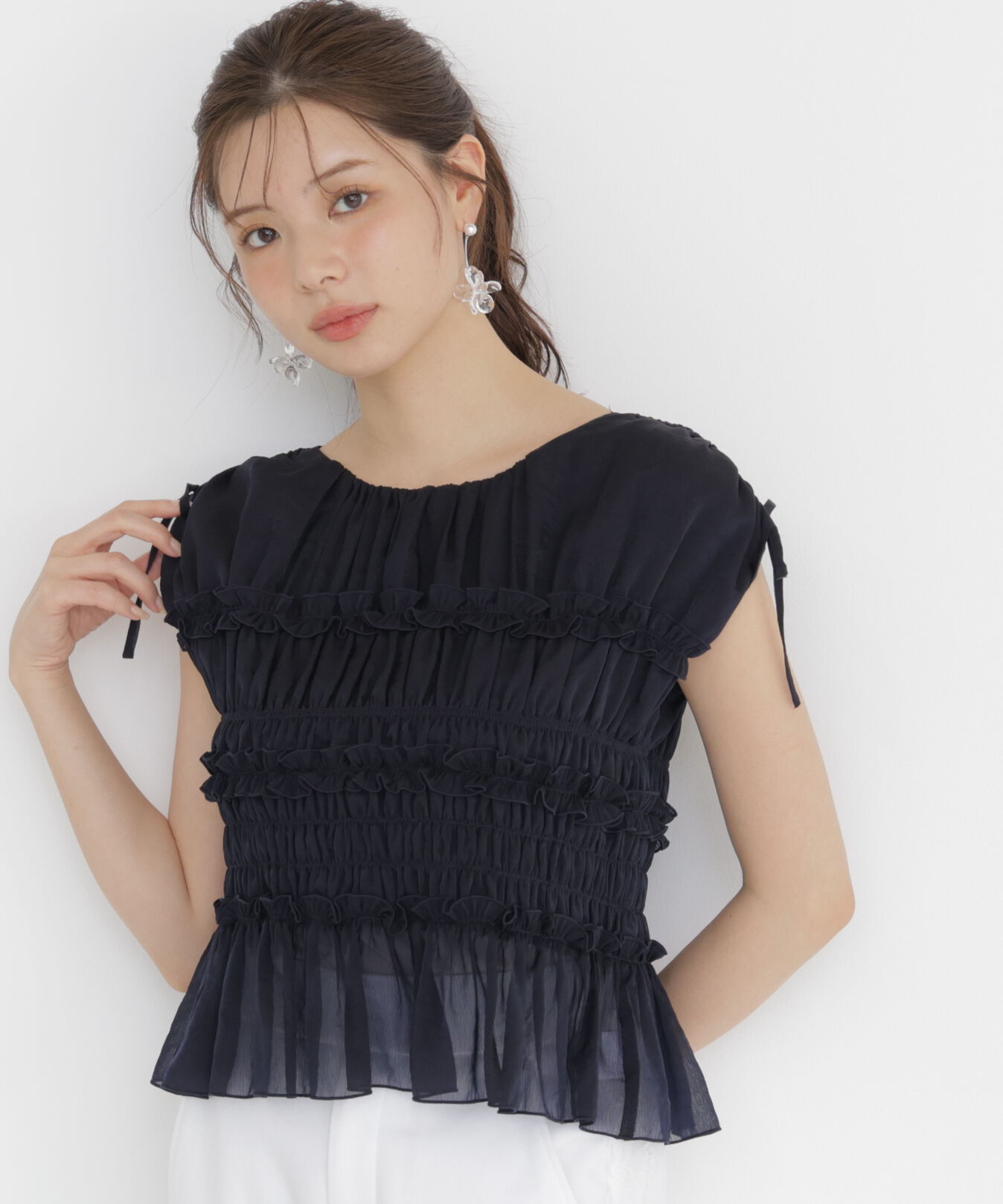 PROPORTION BODY DRESSING「〈a/mie〉シャーリングフリルブラウス＜ブルー：WEB限定＞」|シャツ・ブラウス|