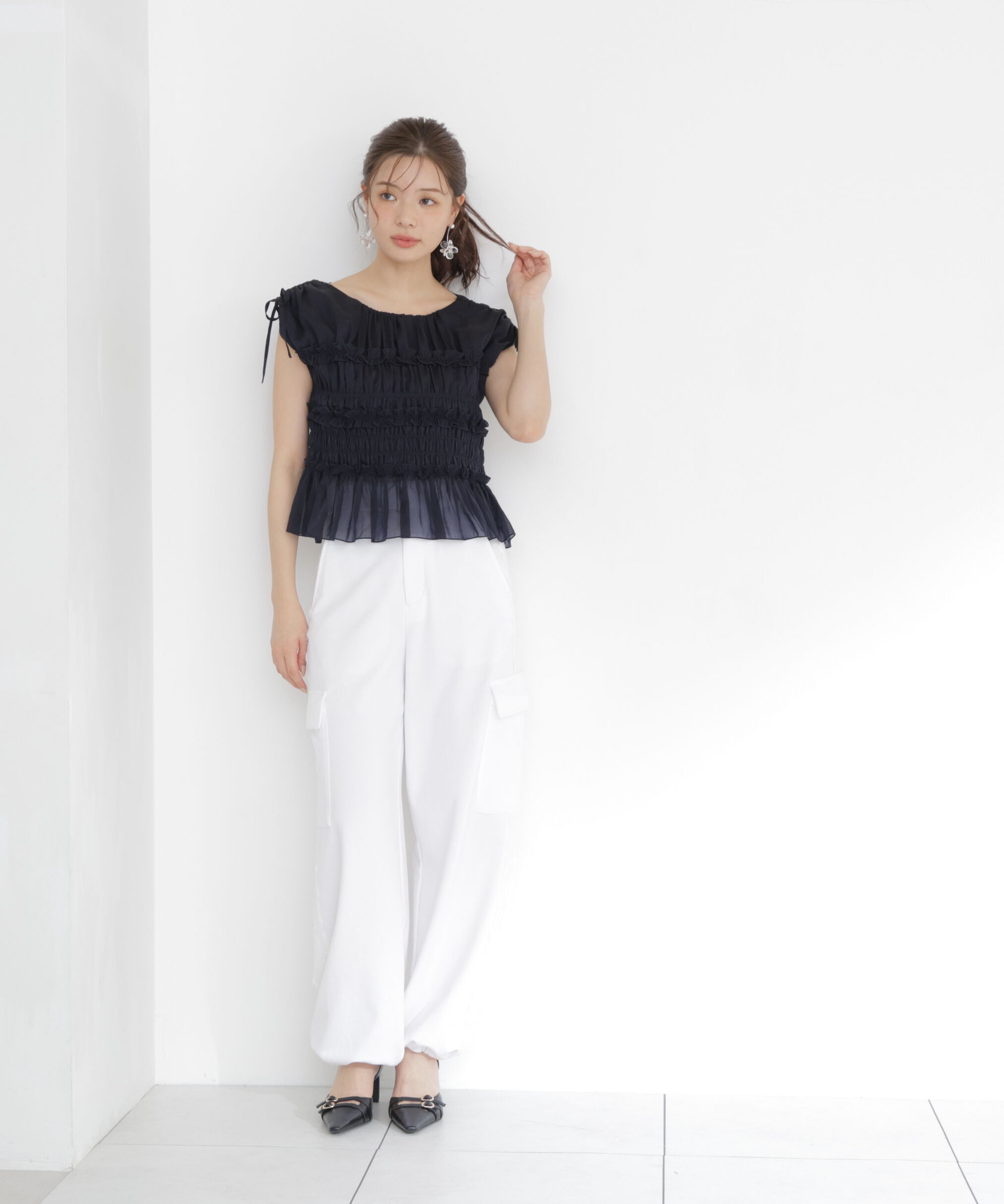 PROPORTION BODY DRESSING「〈a/mie〉シャーリングフリルブラウス＜ブルー：WEB限定＞」|シャツ・ブラウス|