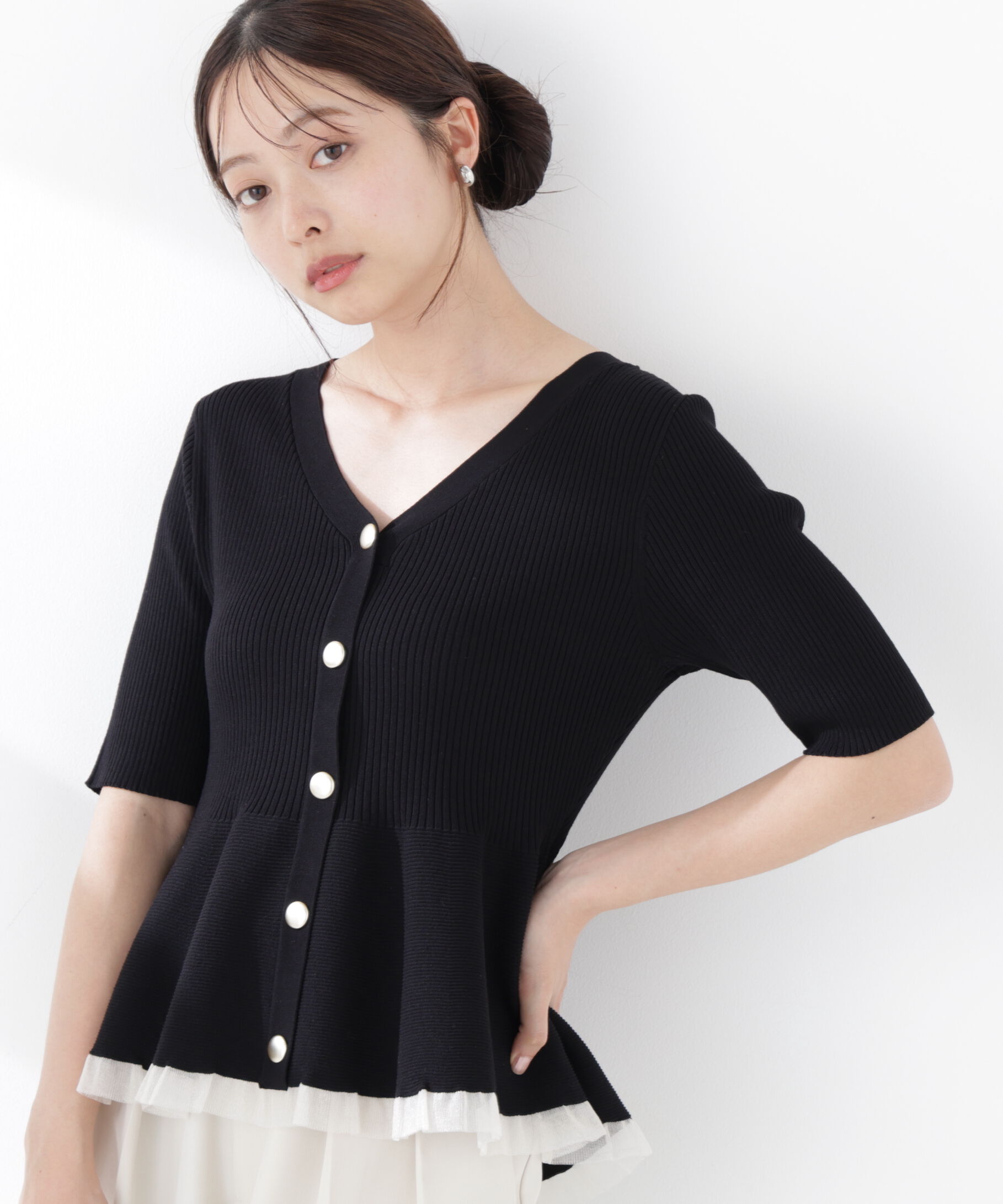 PROPORTION BODY DRESSING「＜一部追加生産予約＞部分シアーペプラムニット」|ニット・セーター|