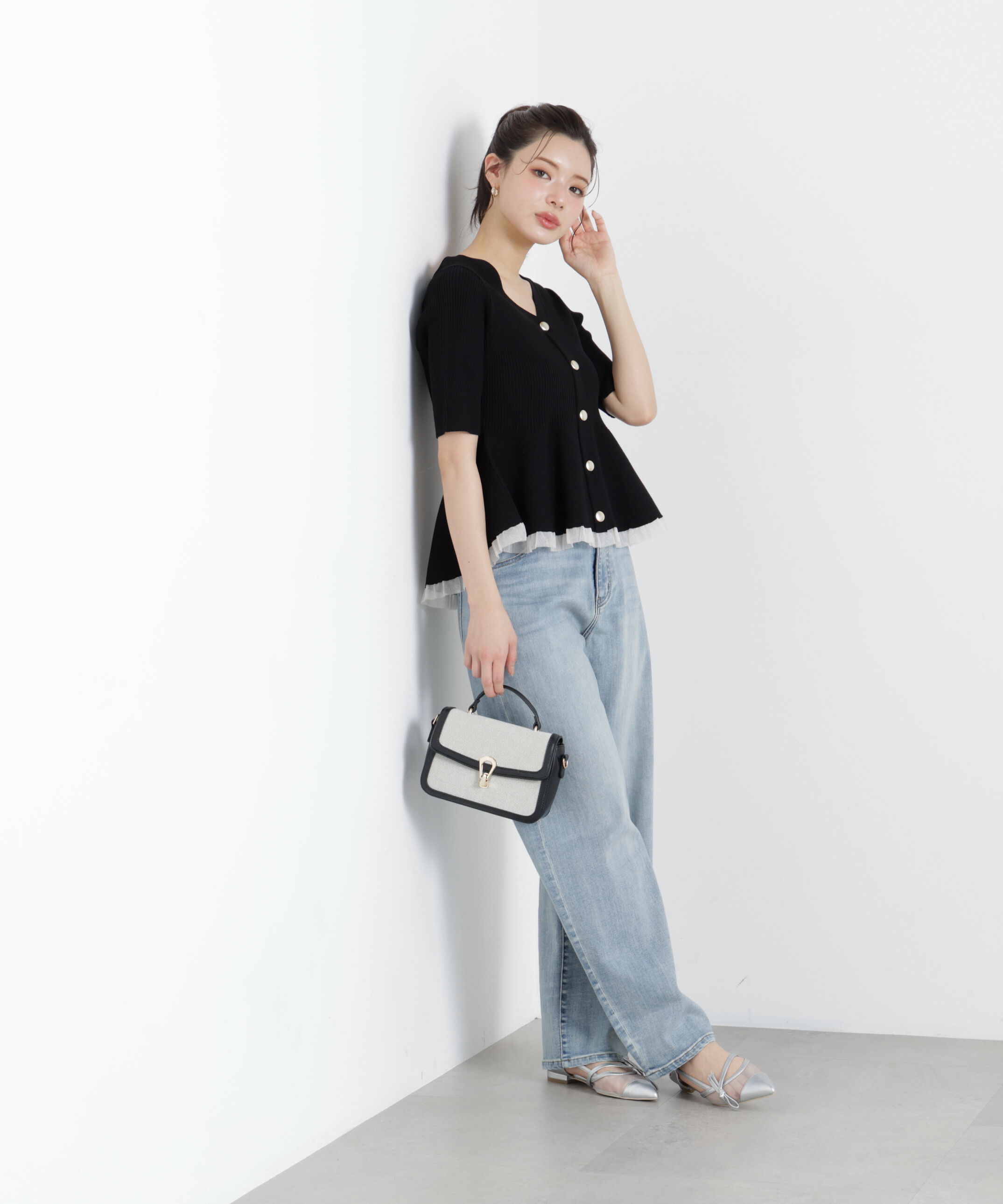 PROPORTION BODY DRESSING「＜一部追加生産予約＞部分シアーペプラムニット」|ニット・セーター|