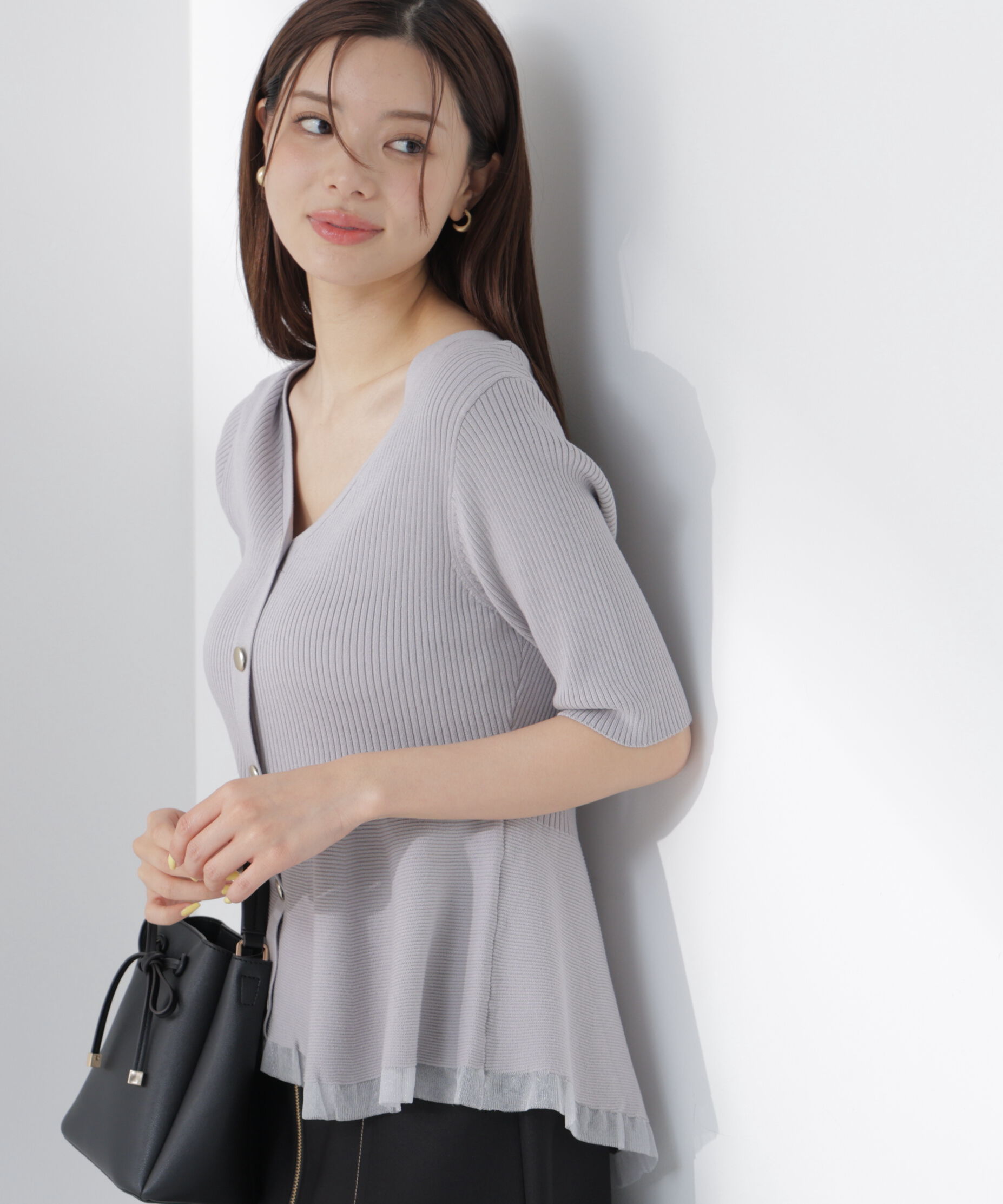 PROPORTION BODY DRESSING「＜一部追加生産予約＞部分シアーペプラムニット」|ニット・セーター|