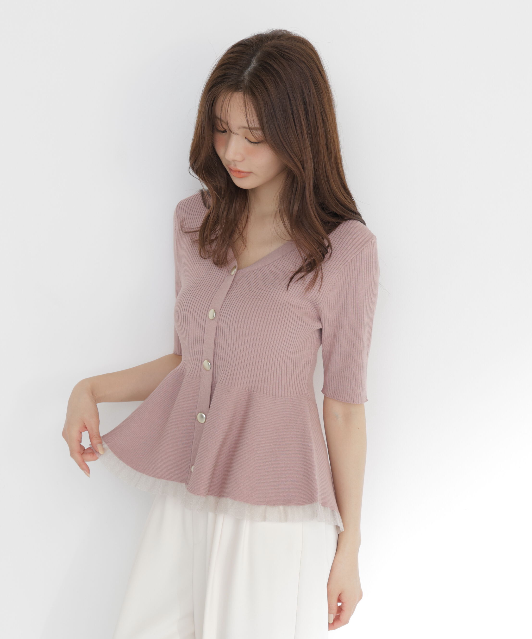 PROPORTION BODY DRESSING「＜一部追加生産予約＞部分シアーペプラムニット」|ニット・セーター|