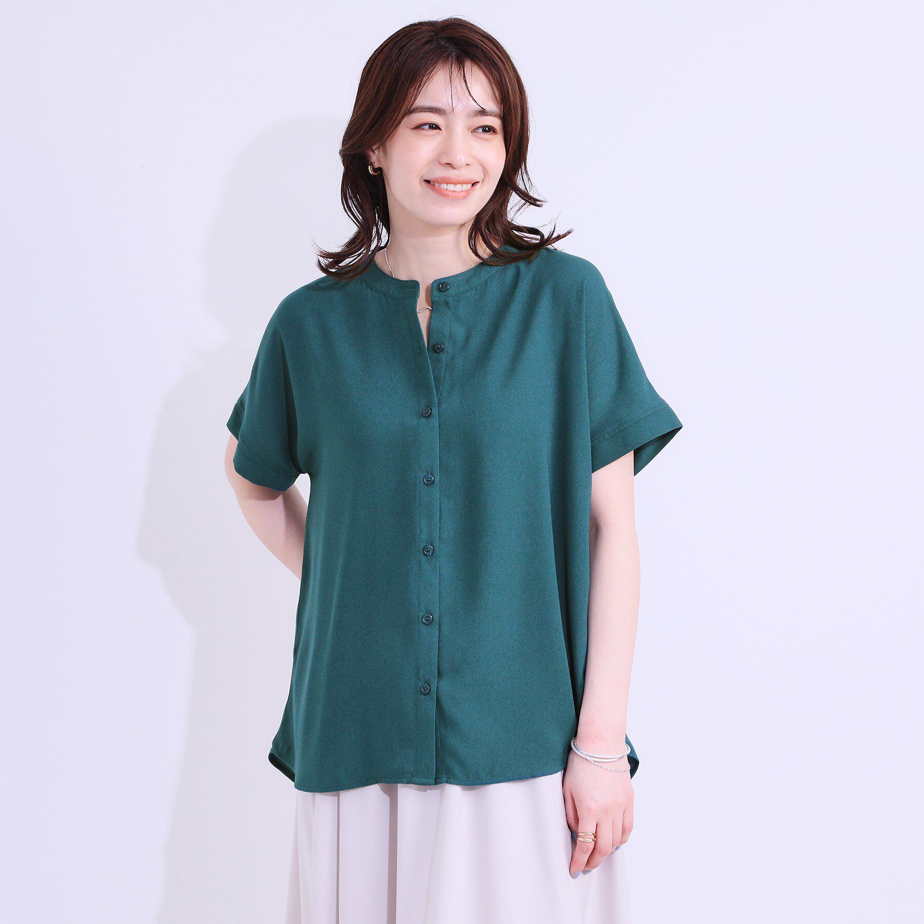 SHOO･LA･RUE「【洗える/プチプラ】大人の抜け感をプラスする バンドカラーシャツ」|シャツ・ブラウス|