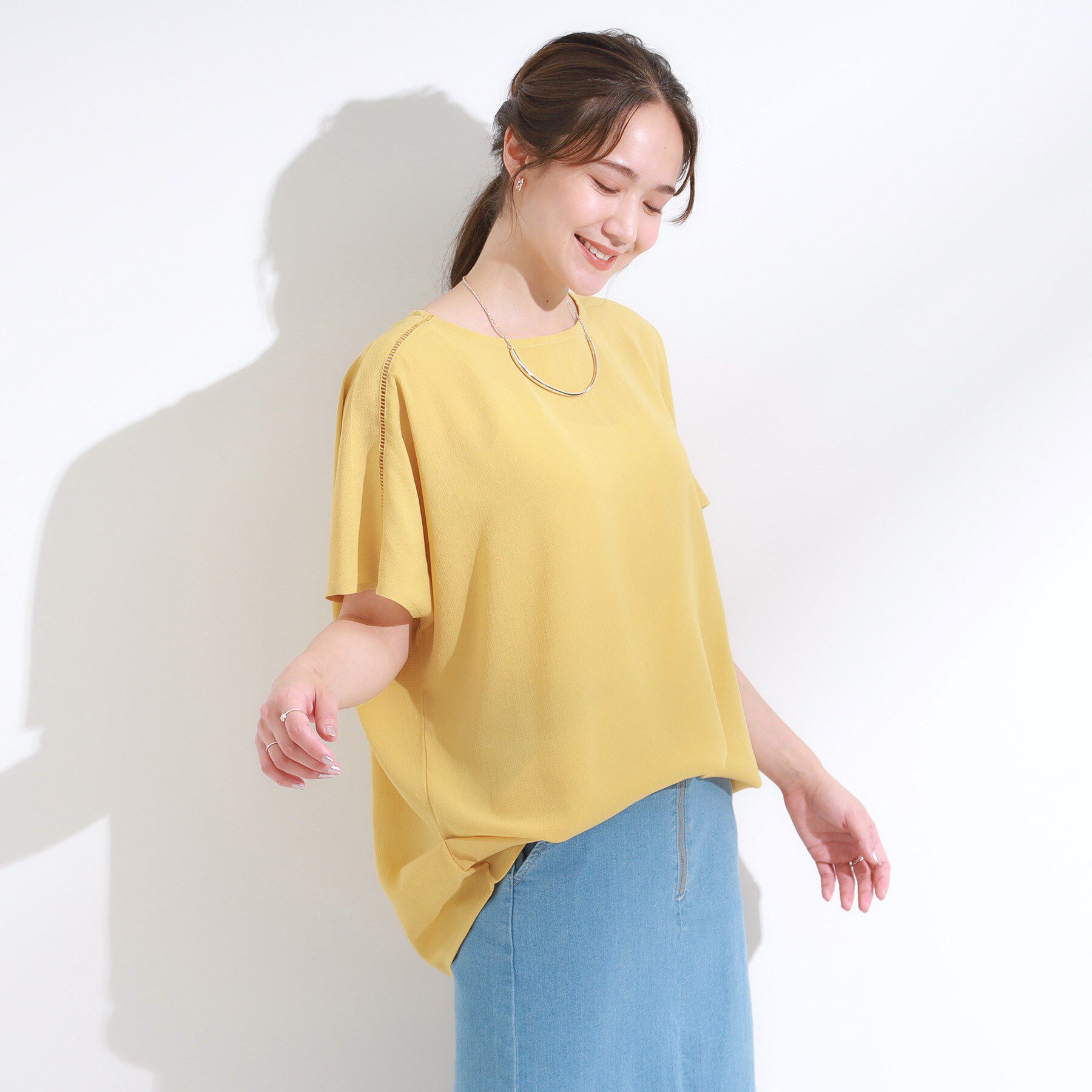 SHOO･LA･RUE「【S-LL/ひんやり/洗濯後しわになりにくい】インせず決まる はしごレースドルマンブラウス」|シャツ・ブラウス|