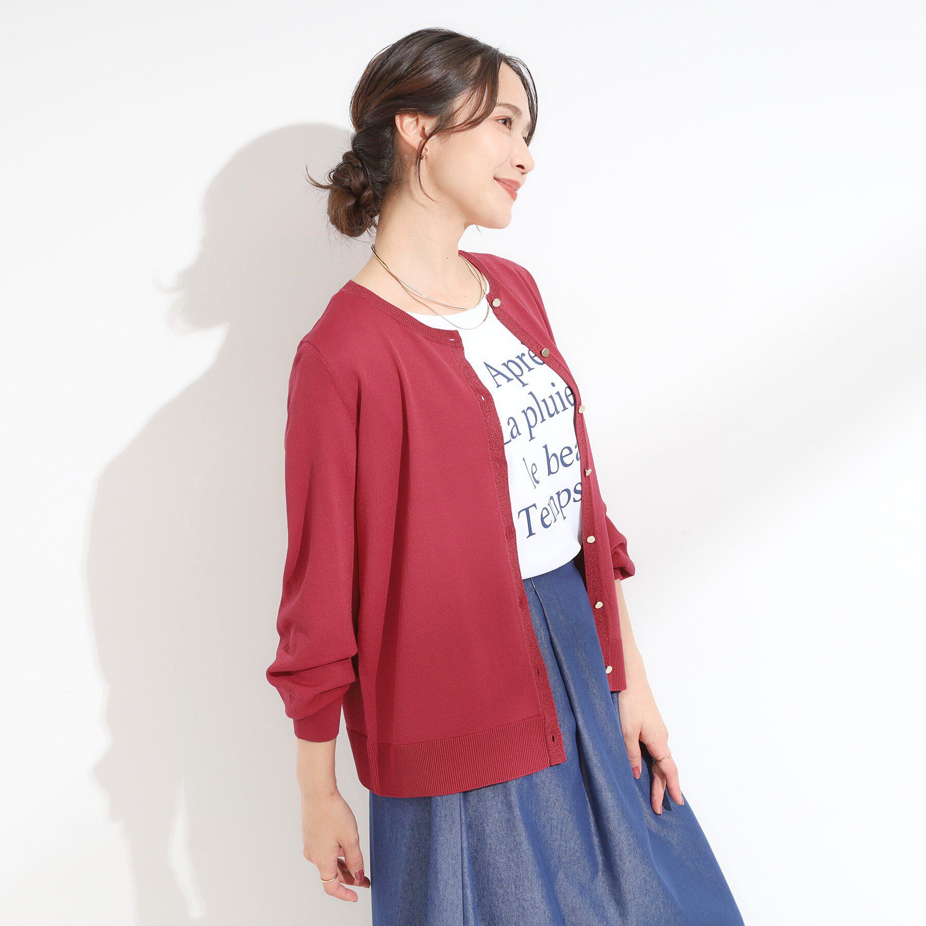 SHOO･LA･RUE「【洗える/S-LL】上品なラメ使い クルーネック ニットカーディガン」|カーディガン|