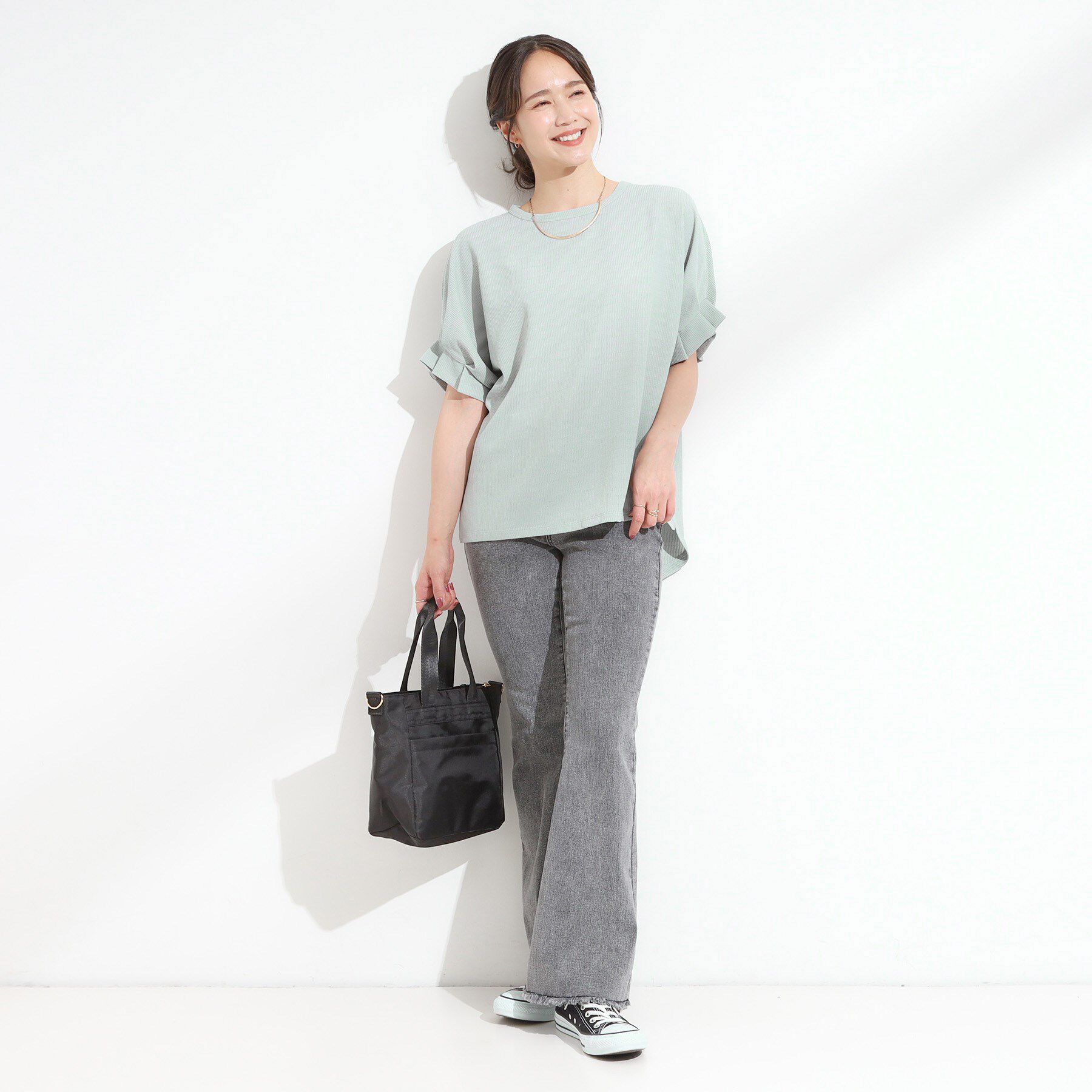 SHOO･LA･RUE「【洗える】お袖のタックがアクセント インせず着られる さらさらドルマントップス」|Tシャツ・カットソー|