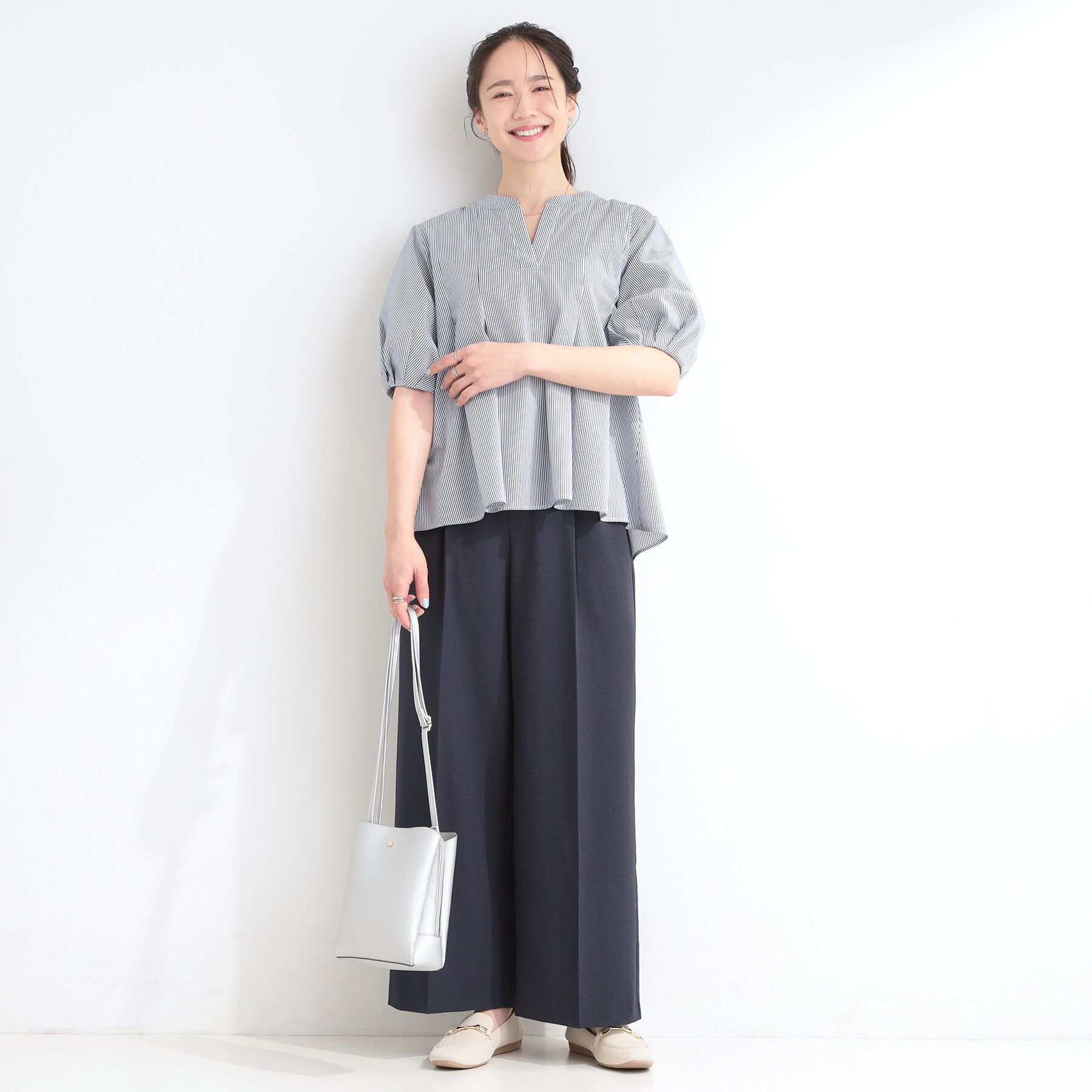 SHOO･LA･RUE「【高レビュー/洗濯後しわになりにくい/インせず着られる】自然に体型カバー 麻調ペプラムブラウス」|シャツ・ブラウス|
