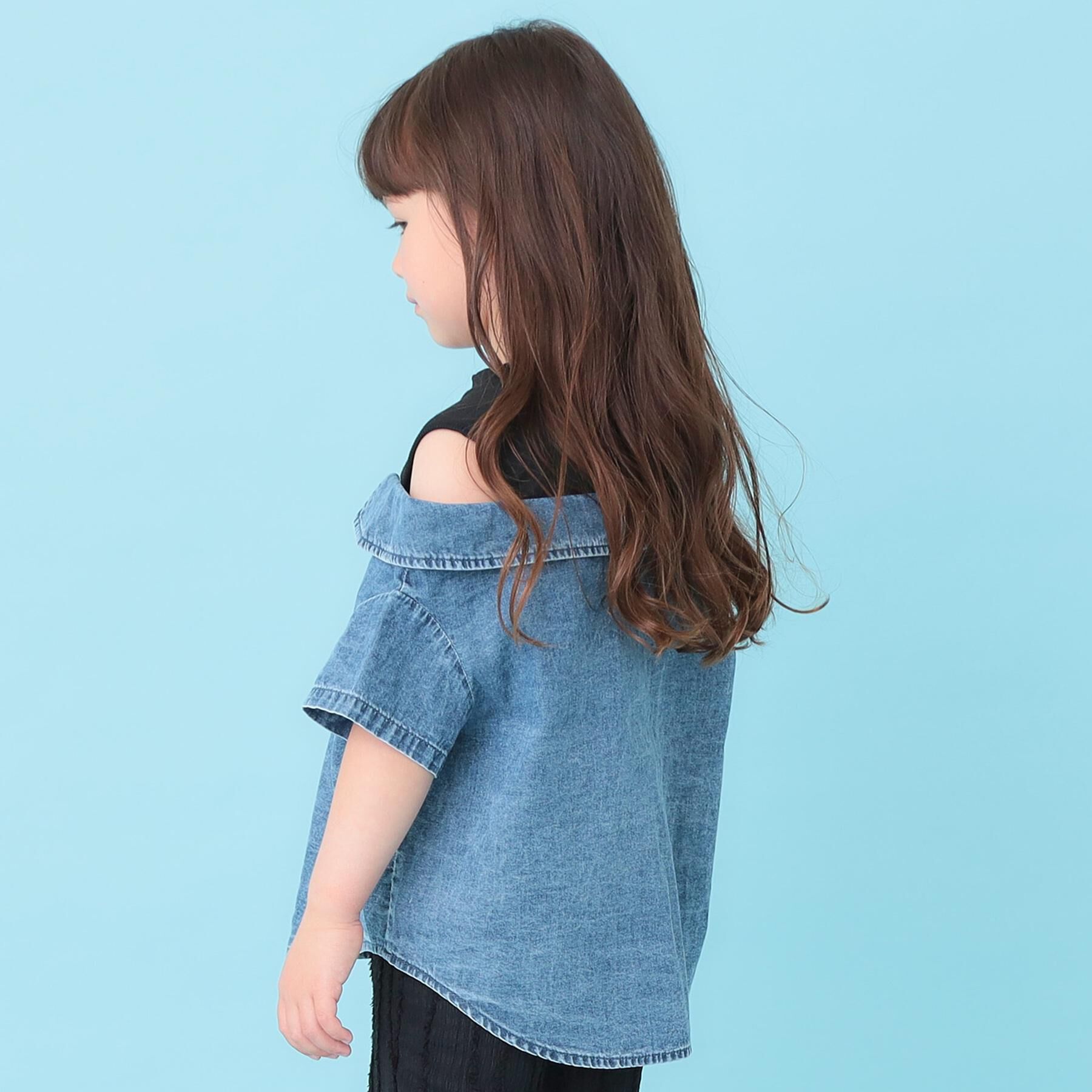 SHOO･LA･RUE「【120-150cm】肩あきデニムドッキングシャツ」|Tシャツ・カットソー|