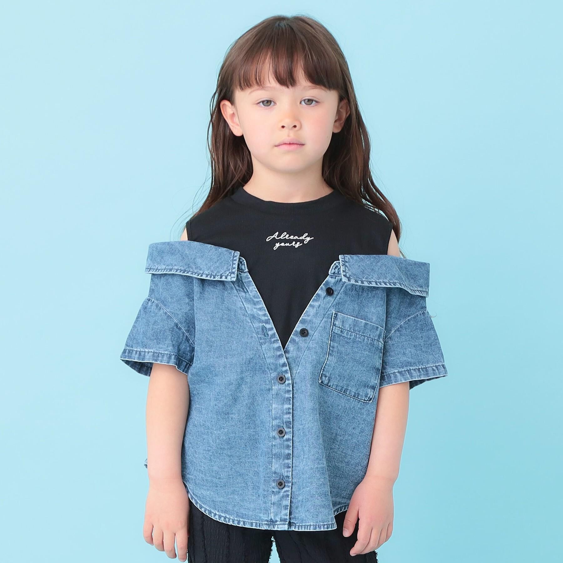 SHOO･LA･RUE「【120-150cm】肩あきデニムドッキングシャツ」|Tシャツ・カットソー|