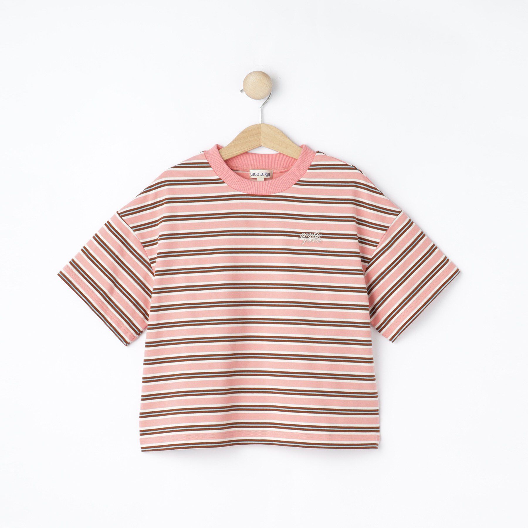 SHOO･LA･RUE「【100-150cm】マルチボーダーTシャツ」|Tシャツ・カットソー|ライトピンク(370