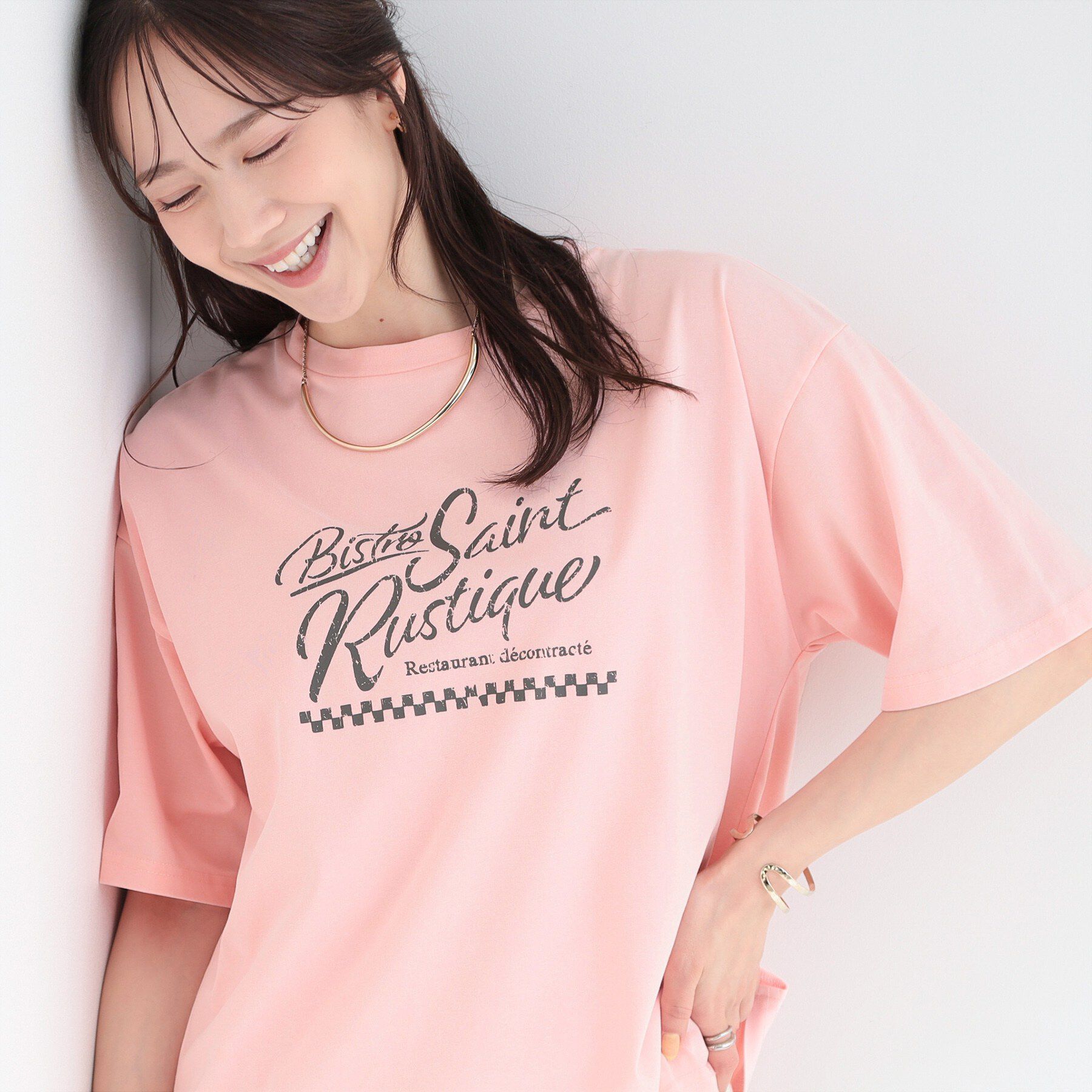 SHOO･LA･RUE「【ひんやり/S-LL/洗濯機可】選べる3柄 ヴィンテージ風こなれアソートTシャツ」|Tシャツ・カットソー|ピンク(072)