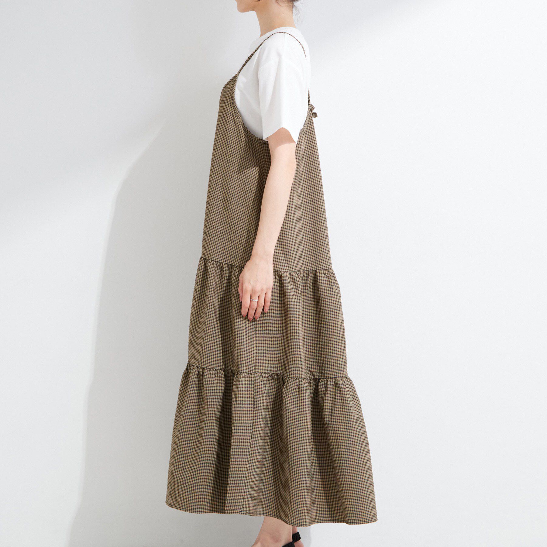 SHOO･LA･RUE「【S-LL/洗濯機可】ほんのり甘いチェック柄 ティアードキャミワンピース」|ワンピース|