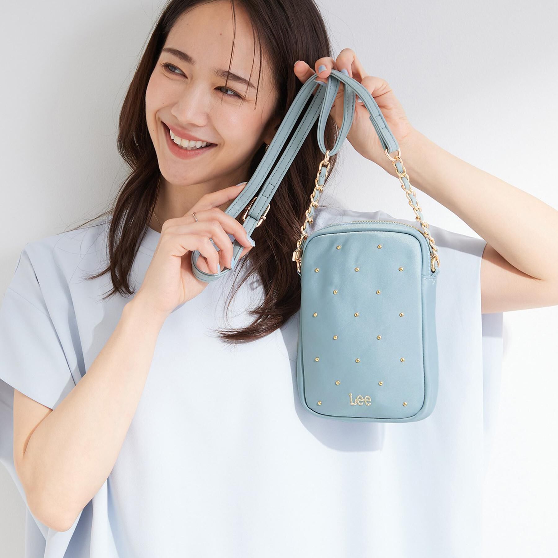 SHOO･LA･RUE「【Lee別注／撥水】スタッズミニショルダーバッグ」|ショルダー・メッセンジャー|サックスブルー(89