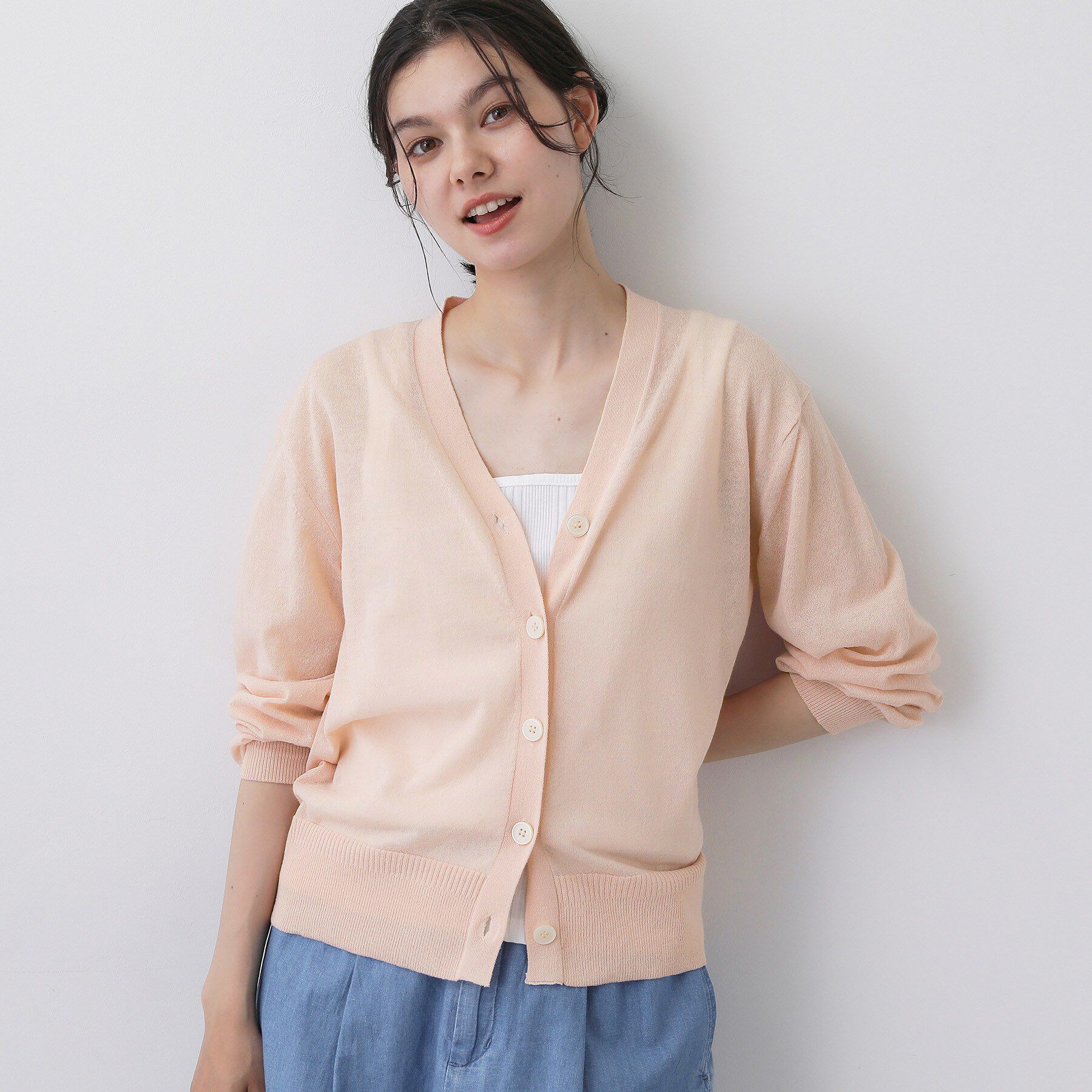 Dessin「【マシンウォッシャブル】Vネックシアーカーディガン」|カーディガン|オレンジ(065)