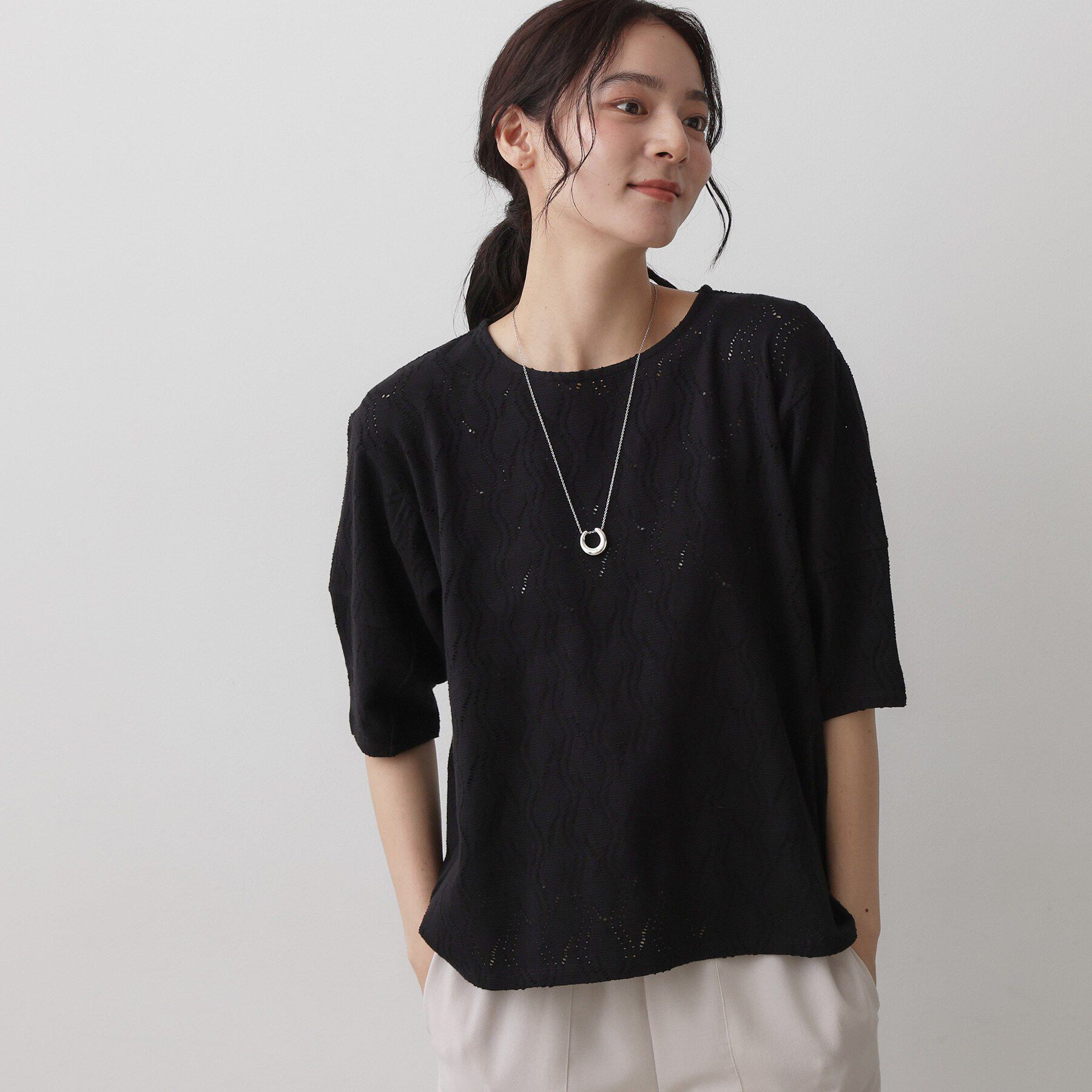 Dessin「【マシンウォッシャブル】5分袖レースカットソー」|Tシャツ・カットソー|