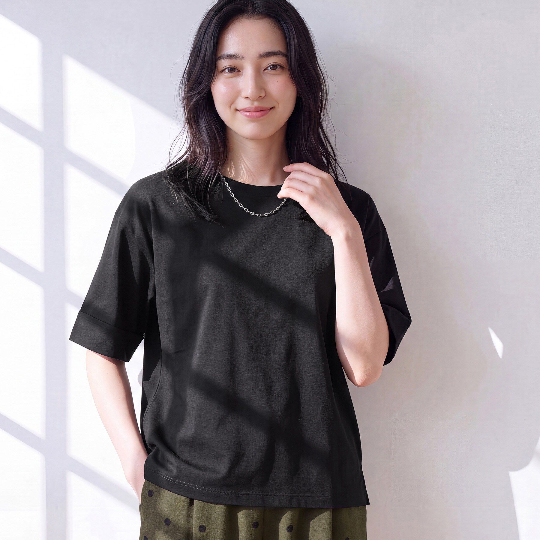 Dessin「【汗シミ防止/UVカット】配色スリーブ 五分袖プルオーバー」|Tシャツ・カットソー|