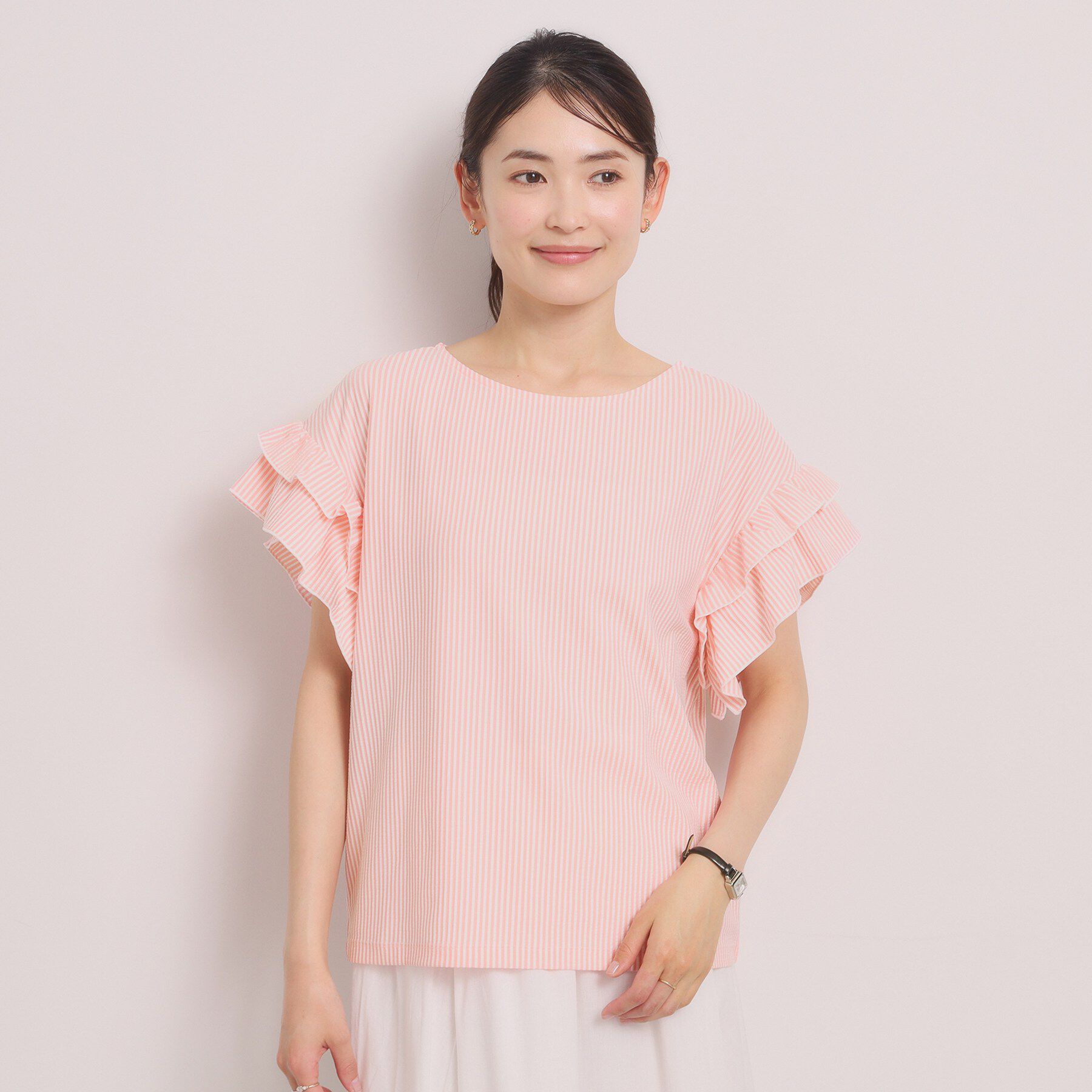 ITS&rsquo;DEMO「カットサッカー袖フリルトップス」|Tシャツ・カットソー|
