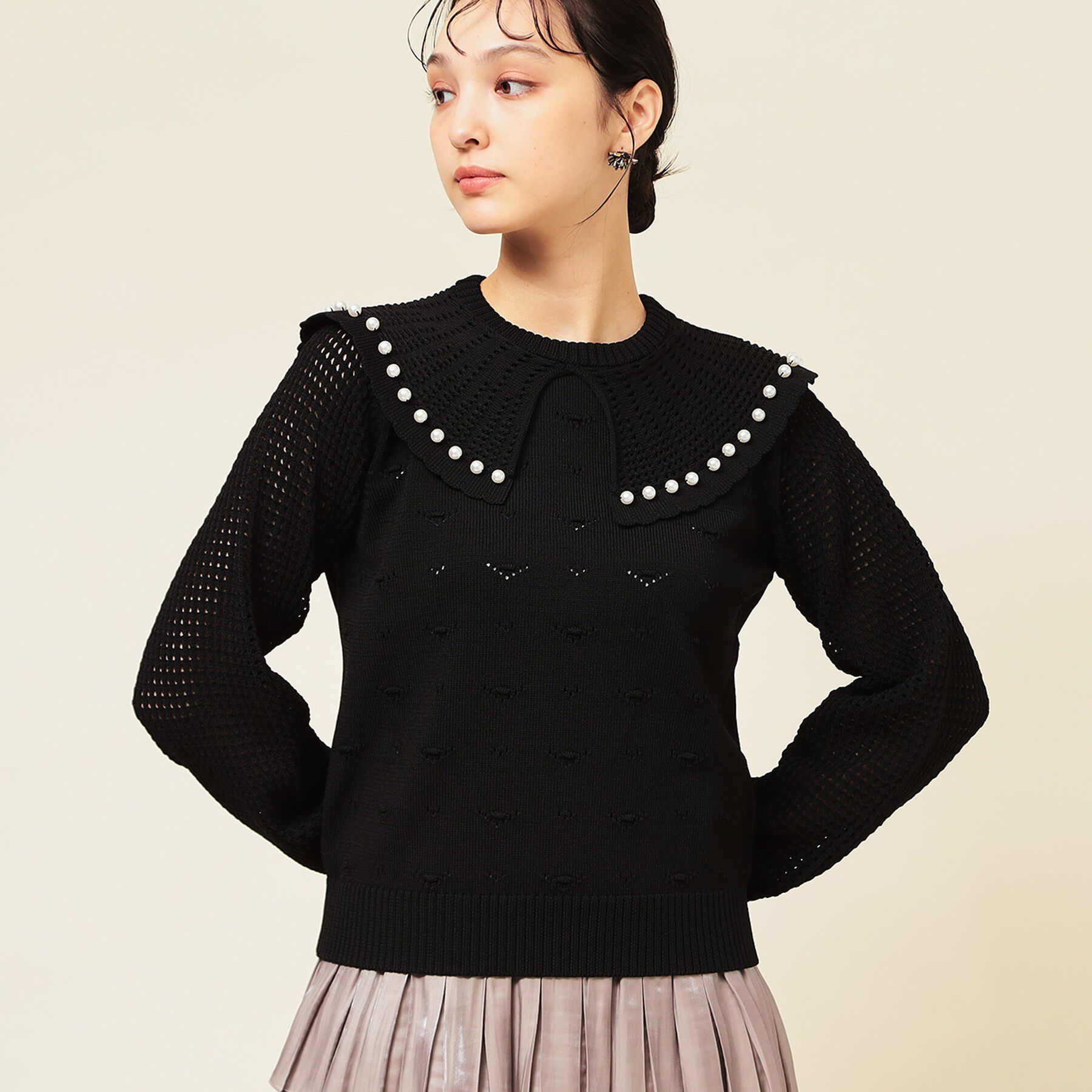 SunaUna「【COLLECTION LINE】透かしパール調ニット」|ニット・セーター|