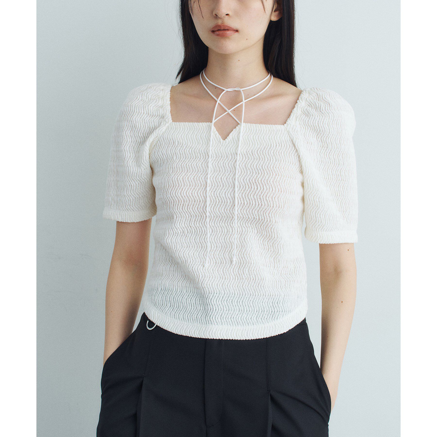 CODE A「gather puff jersey tops」|Tシャツ・カットソー|ホワイト(001)