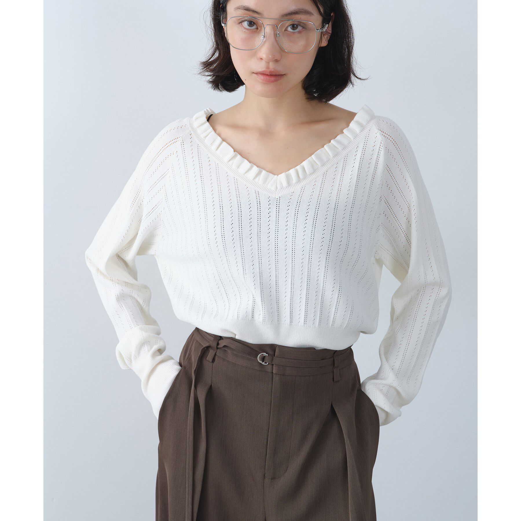 CODE A「frill design knit」|ニット・セーター|ホワイト(001)