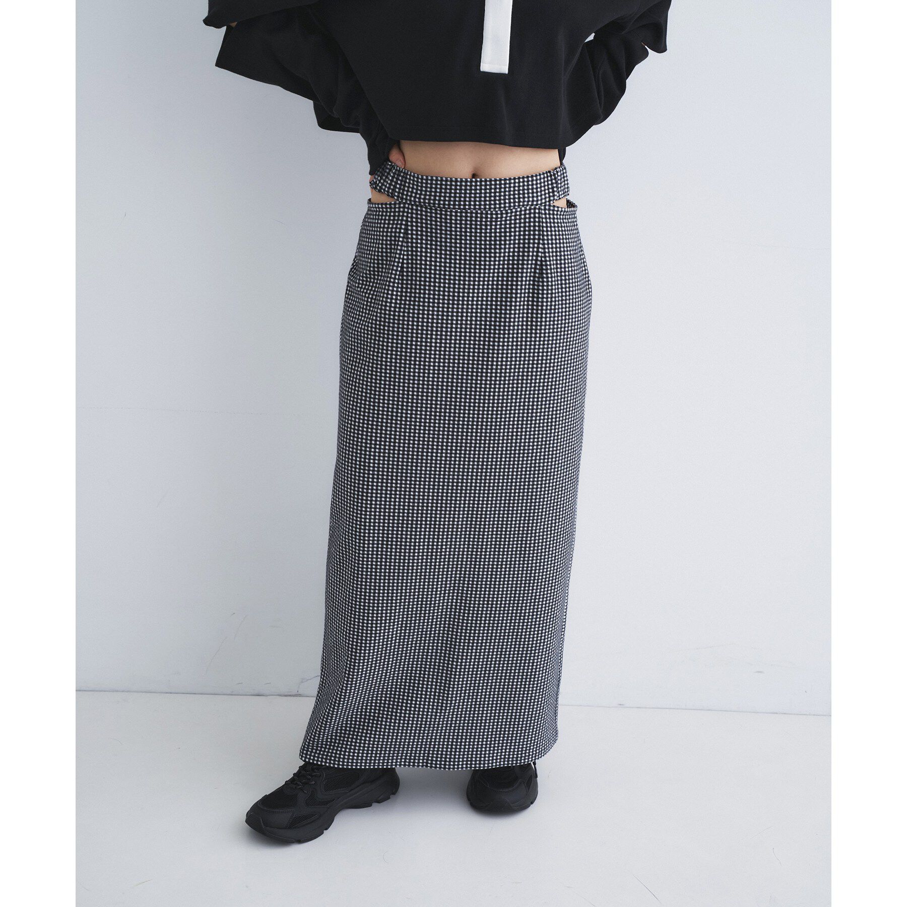 CODE A「gingham check pencil skirt」|スカート|ブラック(219)