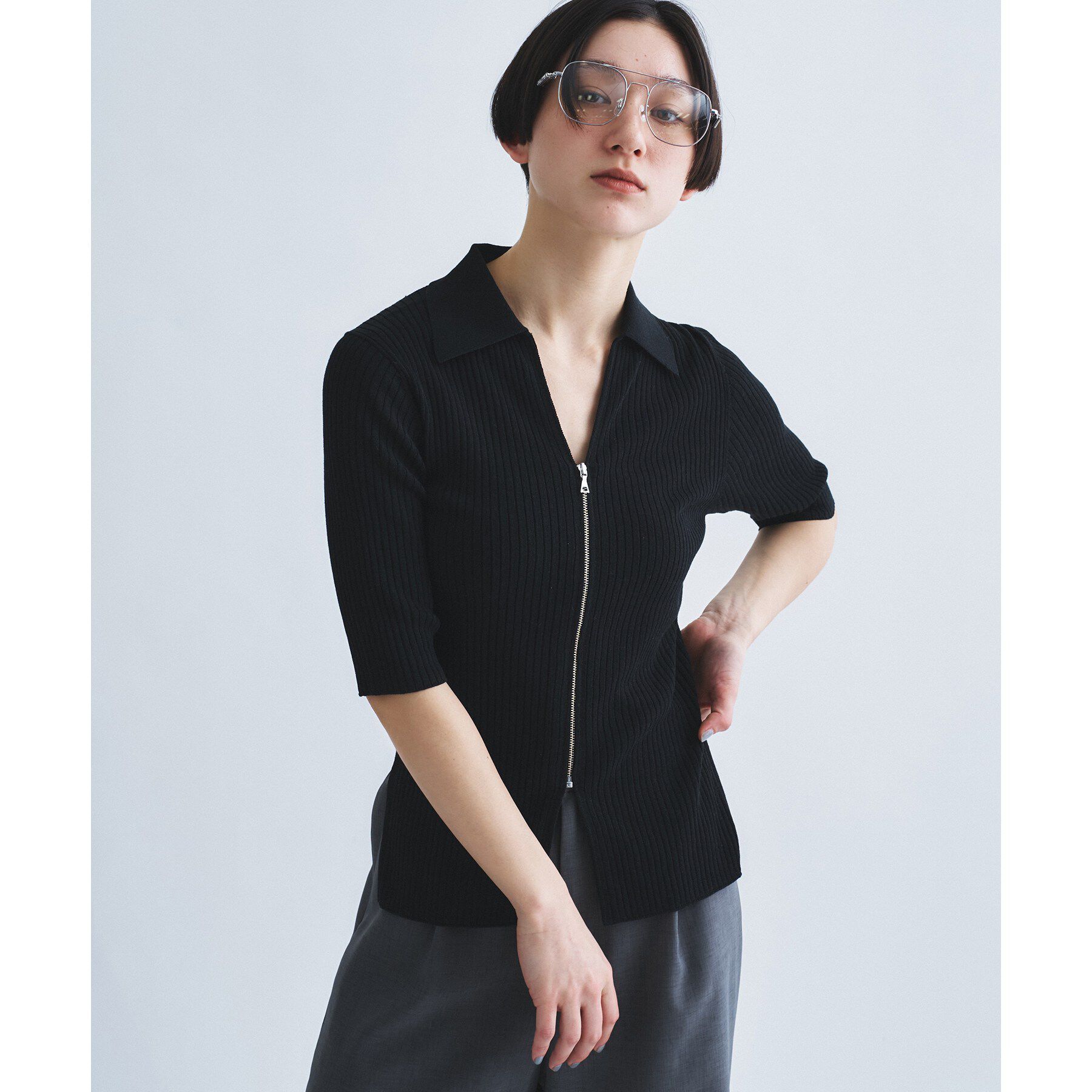 CODE A「rib zip cardigan」|カーディガン|