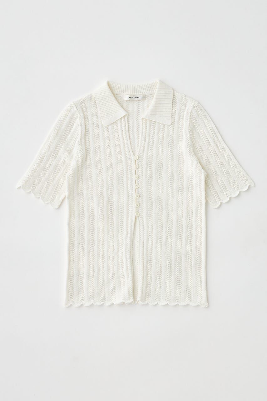 MOUSSY「COTTON KNIT OPENWORK カーディガン」|ニット・セーター|O/WHT1