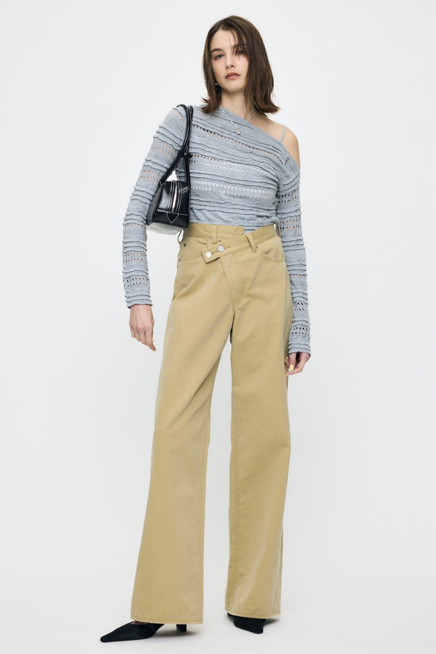 MOUSSY「RANDOM STRIPE OFF SHOULDER トップス」|ニット・セーター|