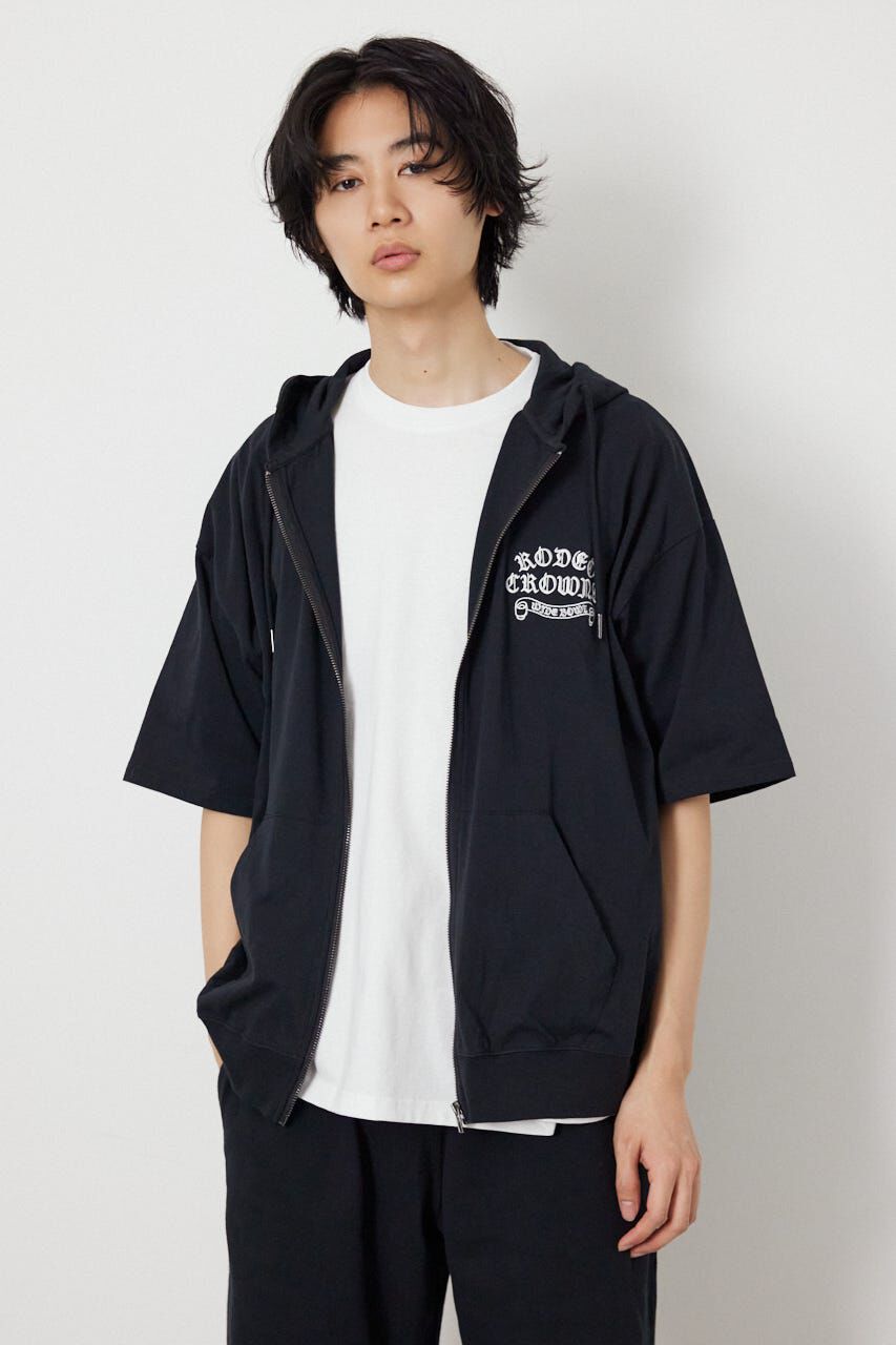 RODEO CROWNS「Blackletter 半袖ZIPパーカー」|パーカー|BLK
