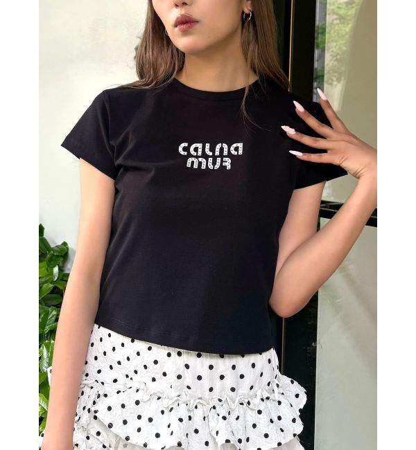CALNAMUR「ビジューロゴコンパクトTシャツ」|Tシャツ・カットソー|ブラック