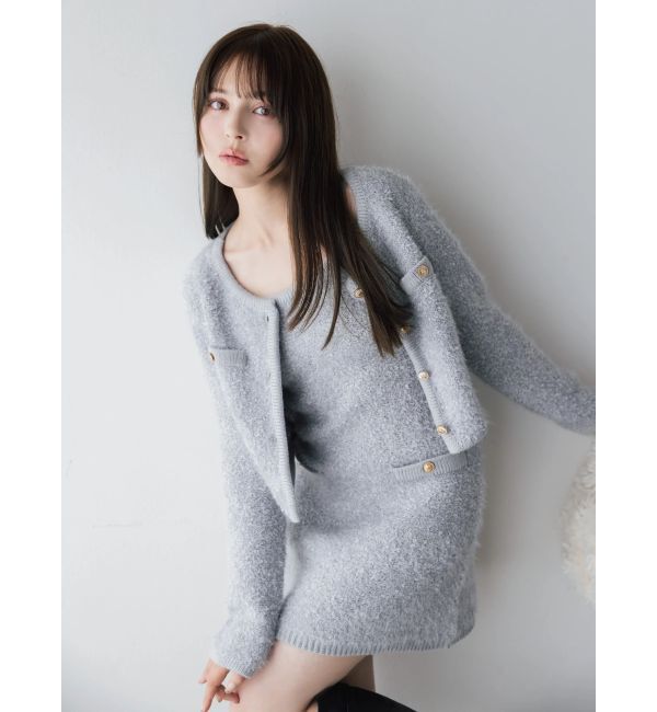 dazzlin「【セット対応】ヘアリーニットジャケット」|ノーカラージャケット|