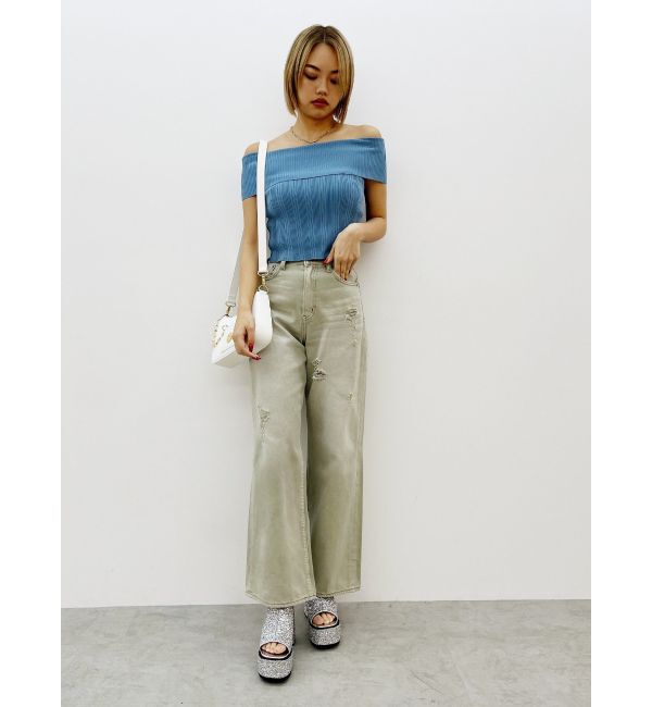 EVRIS「オーバークラッシュワイドデニムパンツ」|デニム|