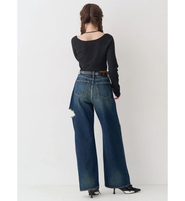 EVRIS「カットアウトワイドデニムパンツ【セットアップ着用可能】」|デニム|