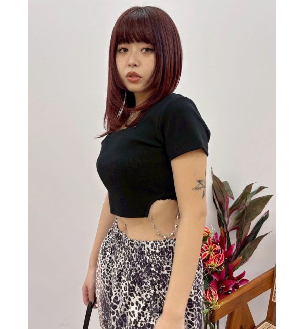 EVRIS「サイドビジューチェーントップス」|Tシャツ・カットソー|ブラック