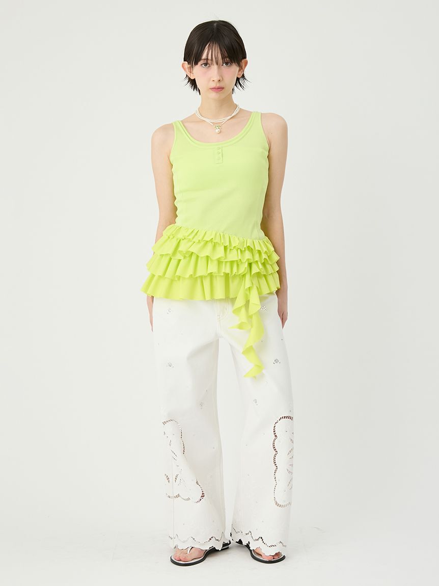 LILY BROWN「[L.B CANDY STOCK]カットワークビジューデニムパンツ」|デニム|