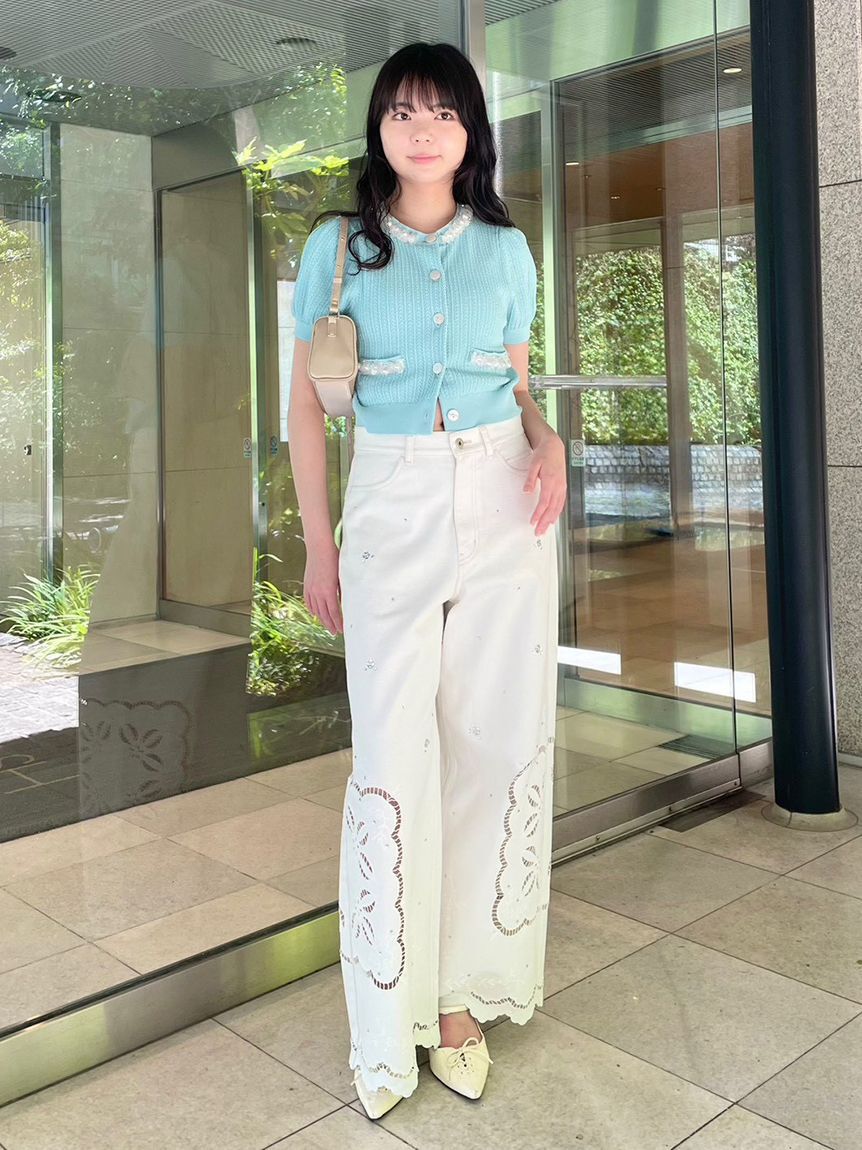 LILY BROWN「[L.B CANDY STOCK]カットワークビジューデニムパンツ」|デニム|