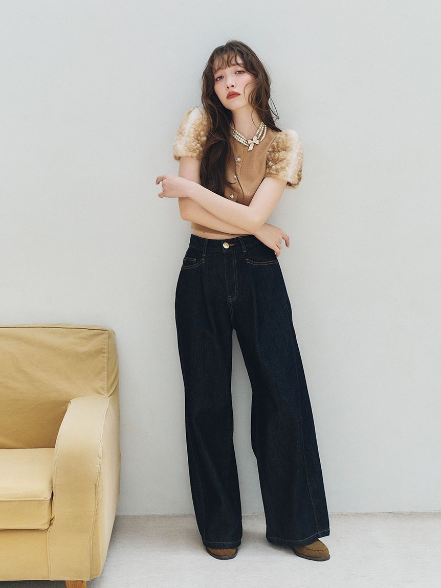 LILY BROWN「【WEB限定00サイズ】タックワイドクラシックデニムパンツ」|デニム|