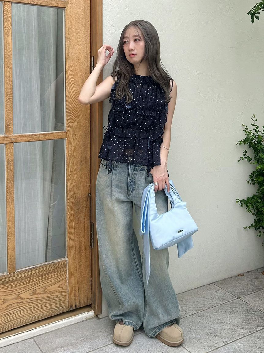 LILY BROWN「【WEB限定00サイズ】タックワイドクラシックデニムパンツ」|デニム|