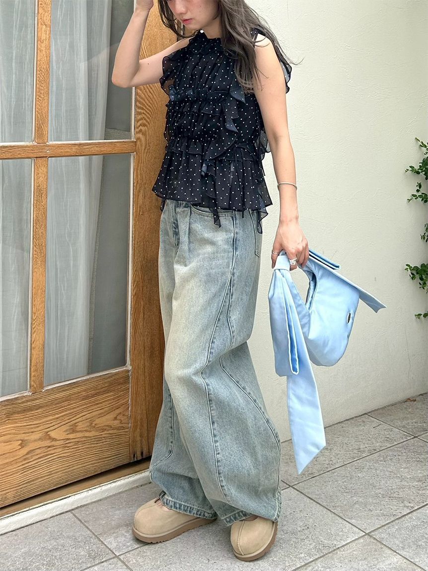 LILY BROWN「【WEB限定00サイズ】タックワイドクラシックデニムパンツ」|デニム|