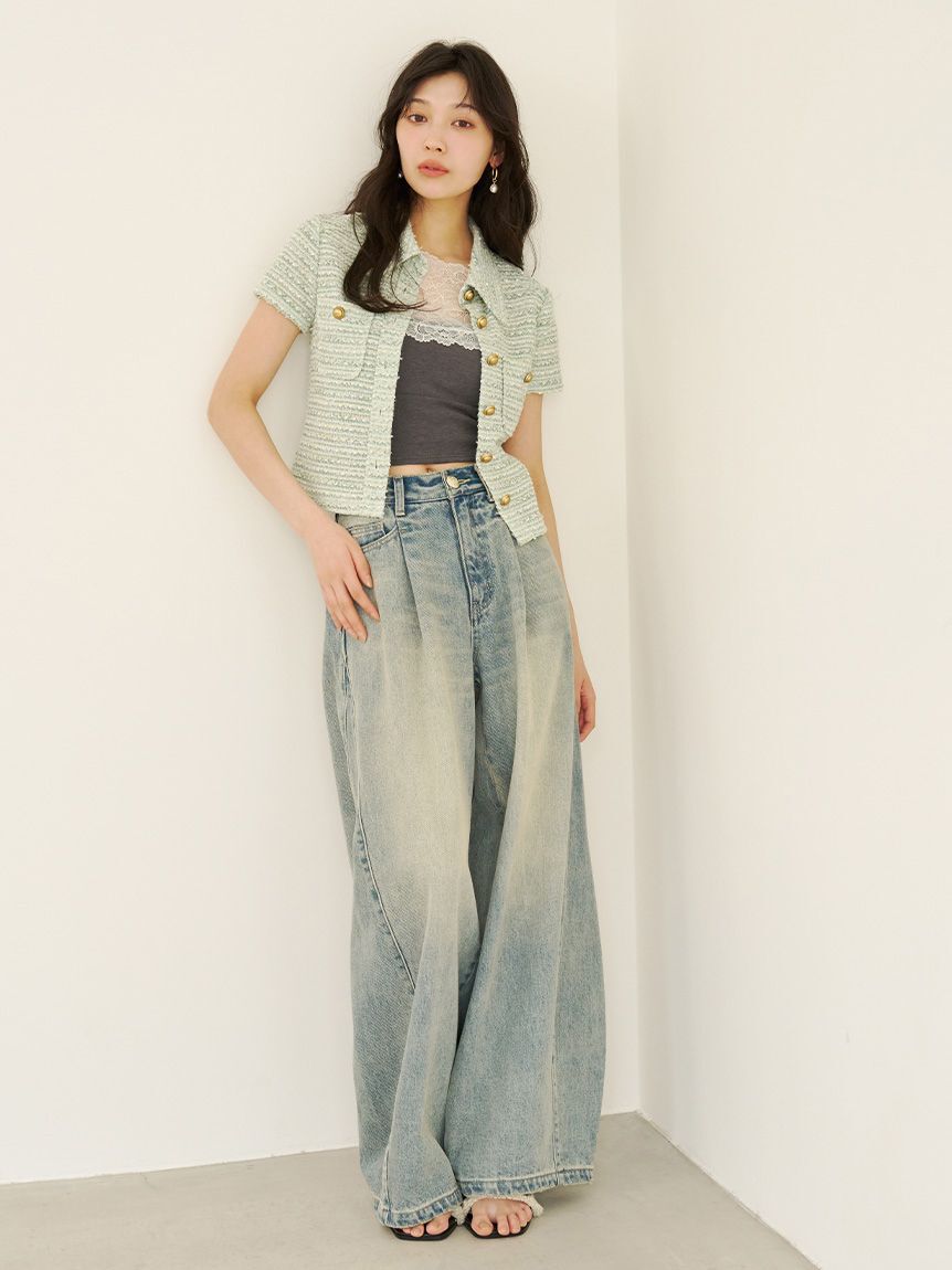 LILY BROWN「【WEB限定00サイズ】タックワイドクラシックデニムパンツ」|デニム|