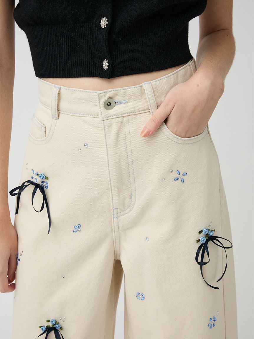 LILY BROWN「【WEB限定00サイズ】[L.B CANDY STOCK] フラワービジューデニムパンツ」|デニム|