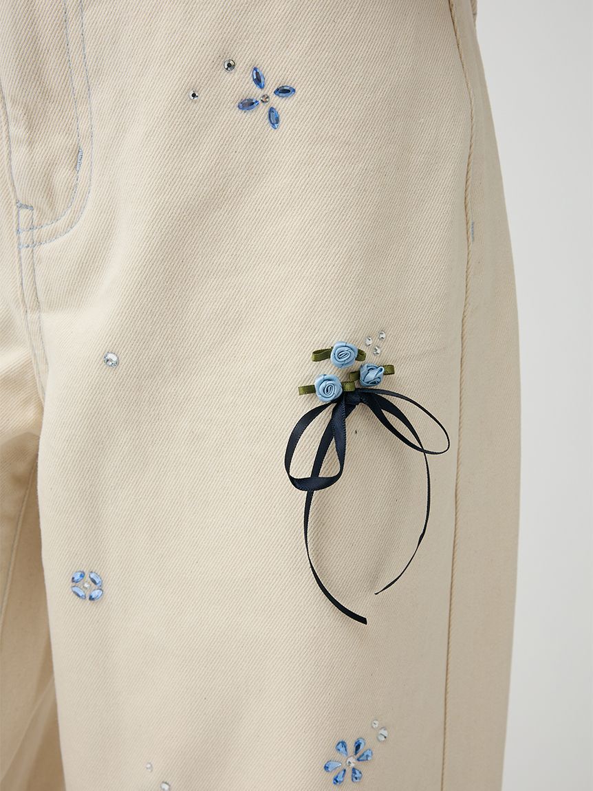 LILY BROWN「【WEB限定00サイズ】[L.B CANDY STOCK] フラワービジューデニムパンツ」|デニム|