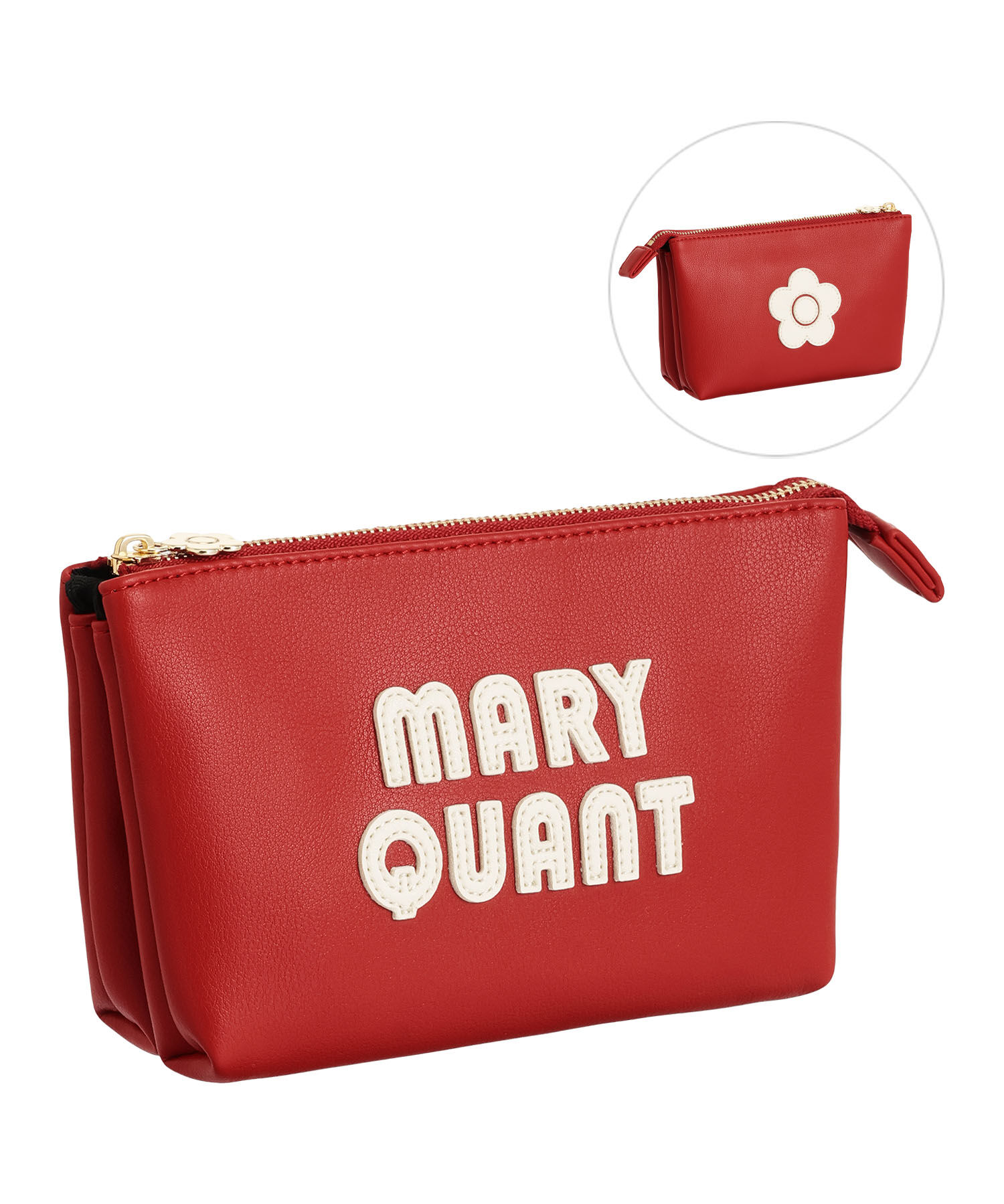 MARY QUANT「レトロロゴパッチ 3ポケットポーチ」|ポーチ|レッド