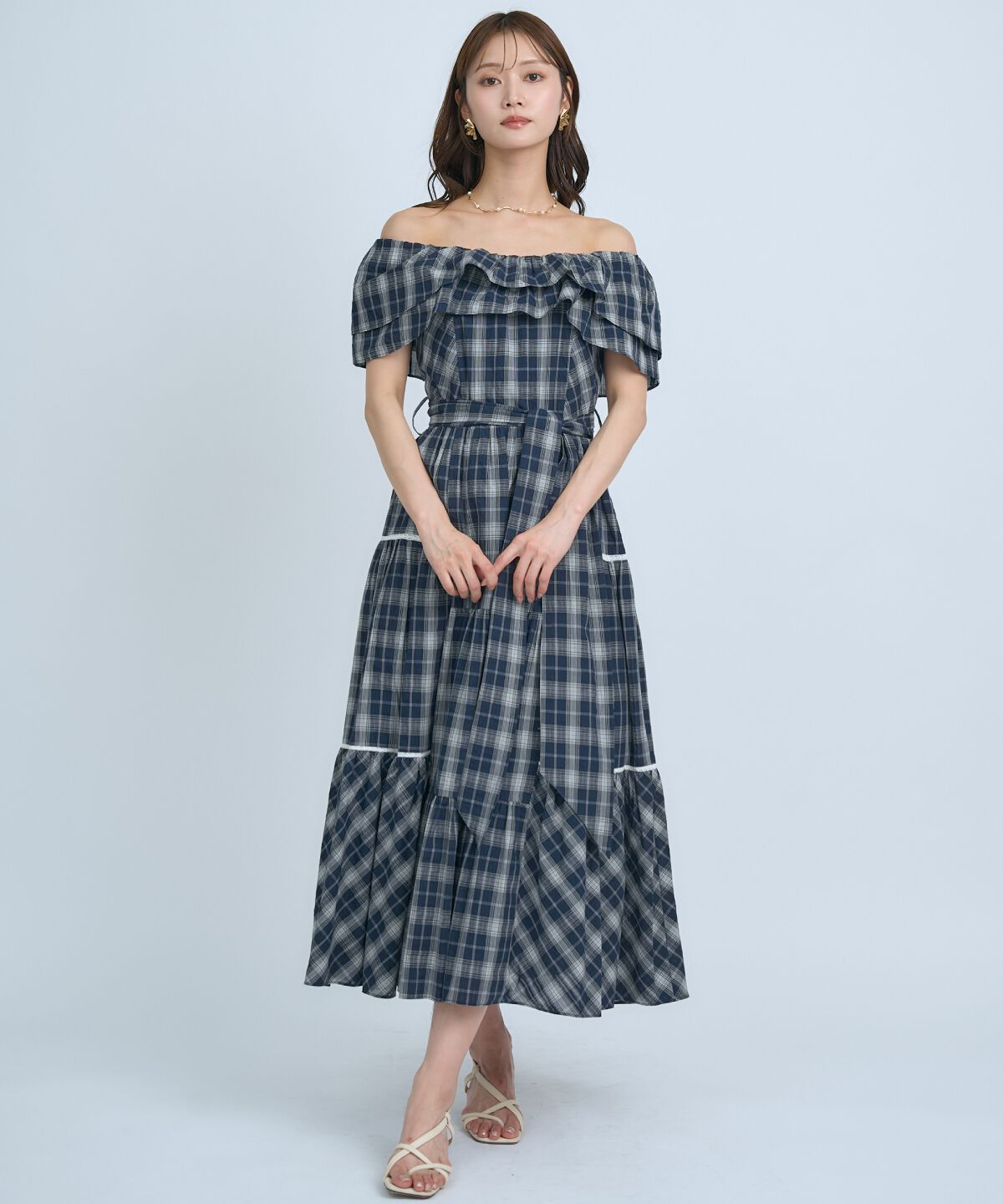 アンドクチュール「オフショルチェックフレアワンピース」|ワンピース|