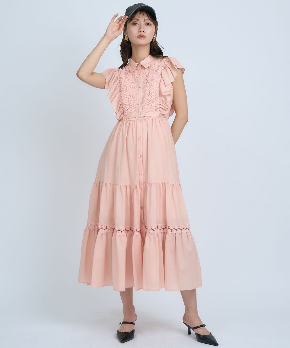 アンドクチュール「レースフリルシャツワンピース」|ワンピース|オレンジ