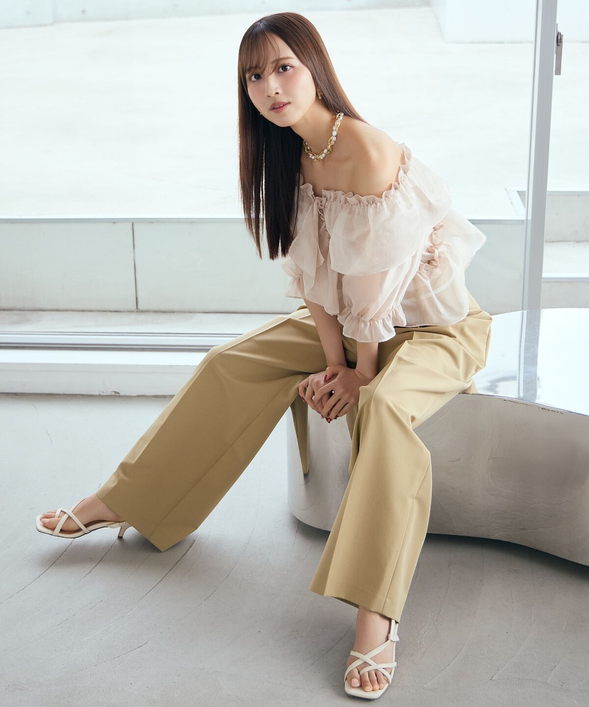 アンドクチュール「2タックワイドパンツ」|その他|キャメル
