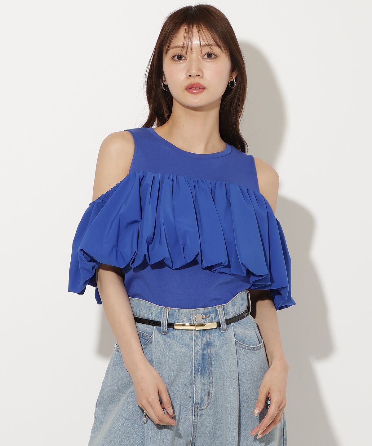 アンドクチュール「バルーンオフショルコンビプルオーバー」|Tシャツ・カットソー|ダークブルー
