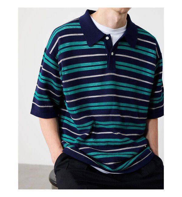 BEAMS「12 Gauge Border Polo Shirt」|ポロシャツ|NAVY