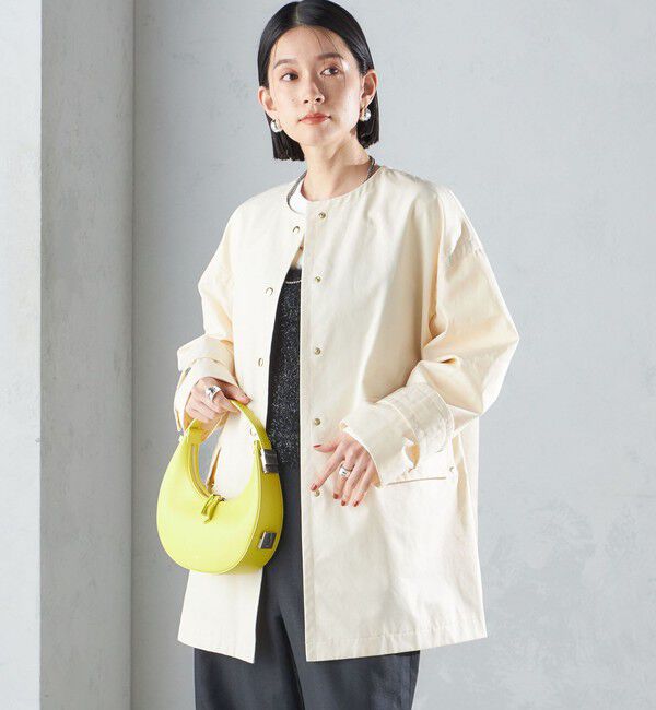 SHIPS for women「〈撥水加工/手洗い可能〉綿 ナイロン ギャバ ノーカラー ミディ コート 24SS ◇」|ノーカラーコート|
